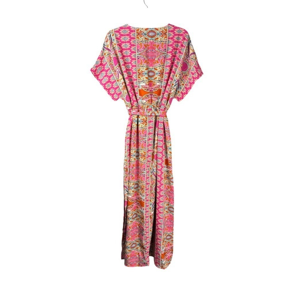 Cupshe Tiered Maxi Dress Large Pink V-Neck Elastic Waist Side Slits NWT Boho - Picture 9 of 9